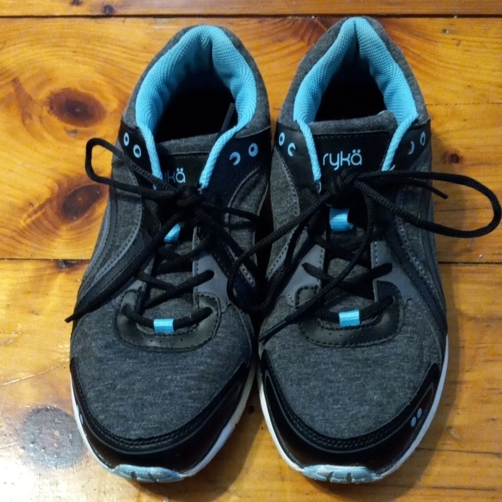 Women's Ryka "Aries" Memory Foam Walking Grey & Aqua Tennis Shoes, Size …